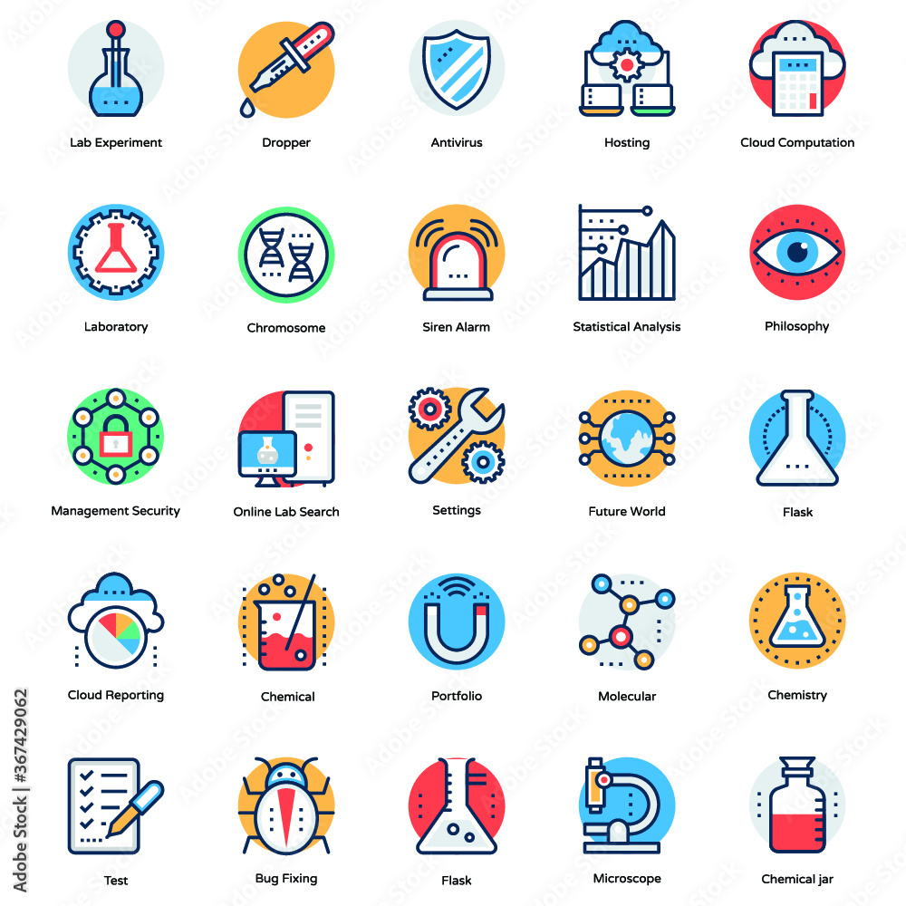 Flat  Icons Collection Of Science and Technology