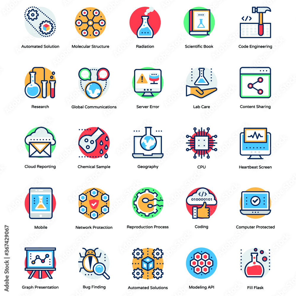 Flat Icons Set Of Science and Technology