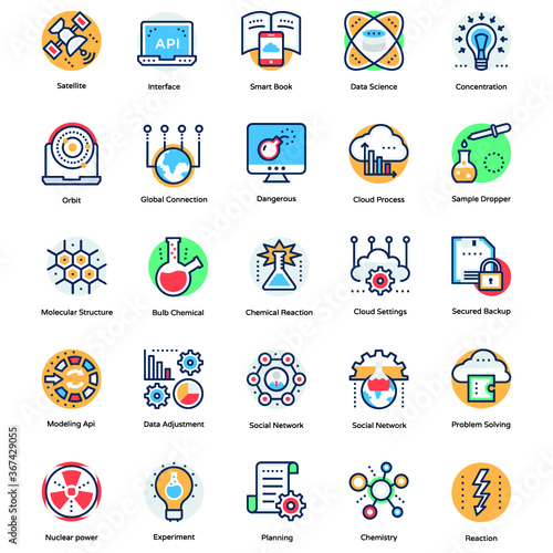 Flat Vector Icons Collection Of Science and Technology