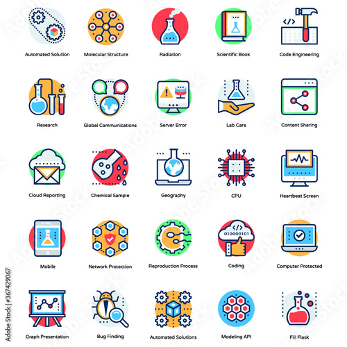 Flat Icons Set Of Science and Technology