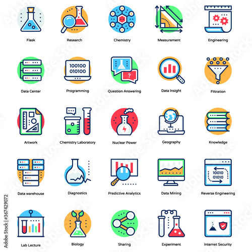 Icons Collection Of Science and Technology In Flat Design