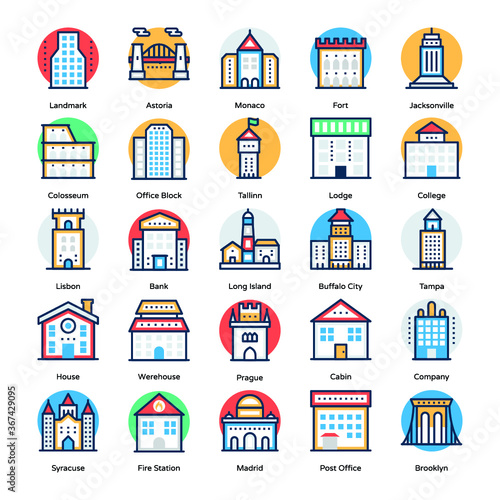 Pack of Buildings Flat Icons  photo