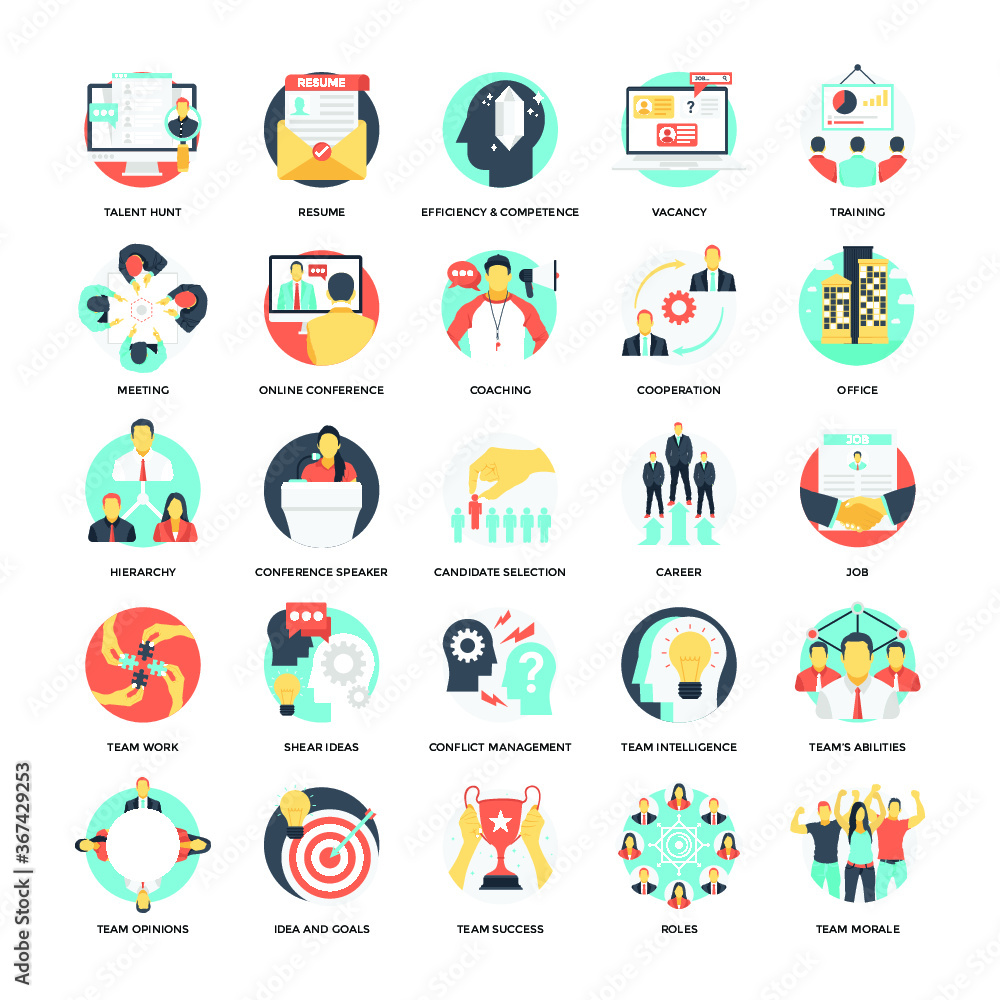 Fototapeta premium Human Resource Flat Vector Icons