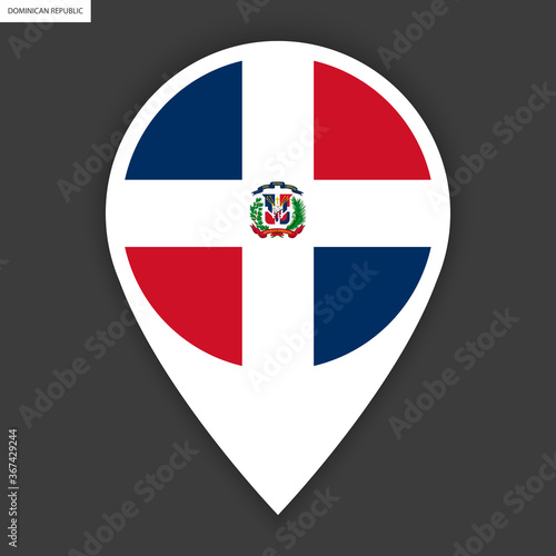 Dominican Republic marker icon on dark grey background. Dominican Republic pin icon isolated on barely dark background.