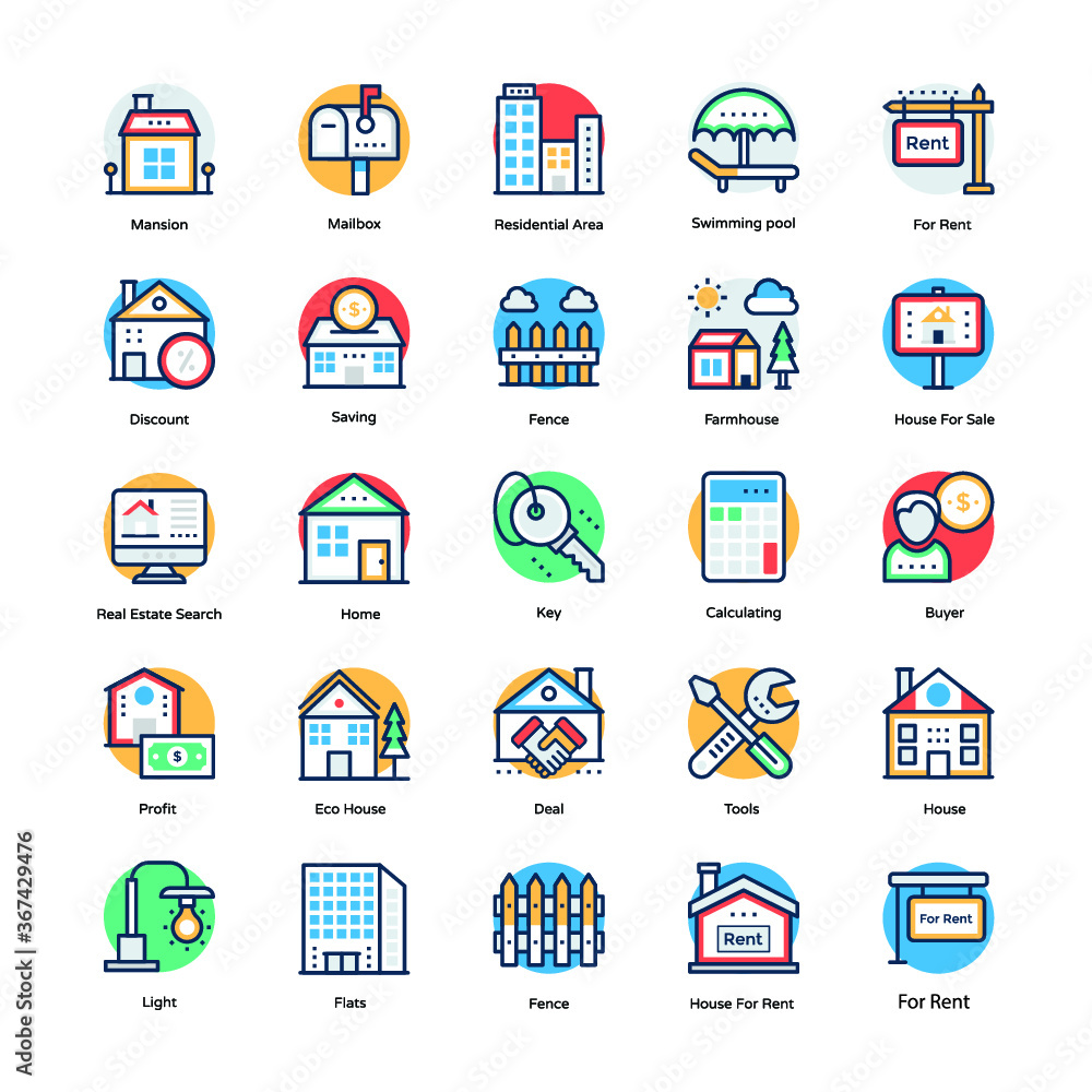 Flat Icons of Real Estate