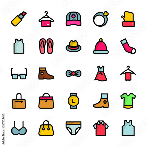 Fashion Flat Vector Colored Icons 