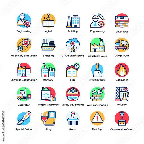 Industrial and Construction Flat Icons Collection 