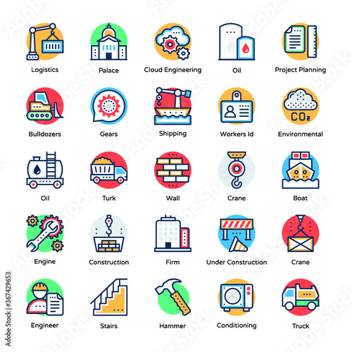 A Pack of Industrial and Construction Flat Icons 