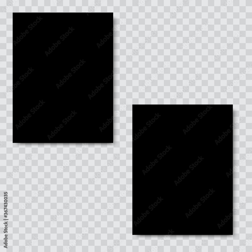 Blank black paper banner sheets with soft shadow. Vector.
