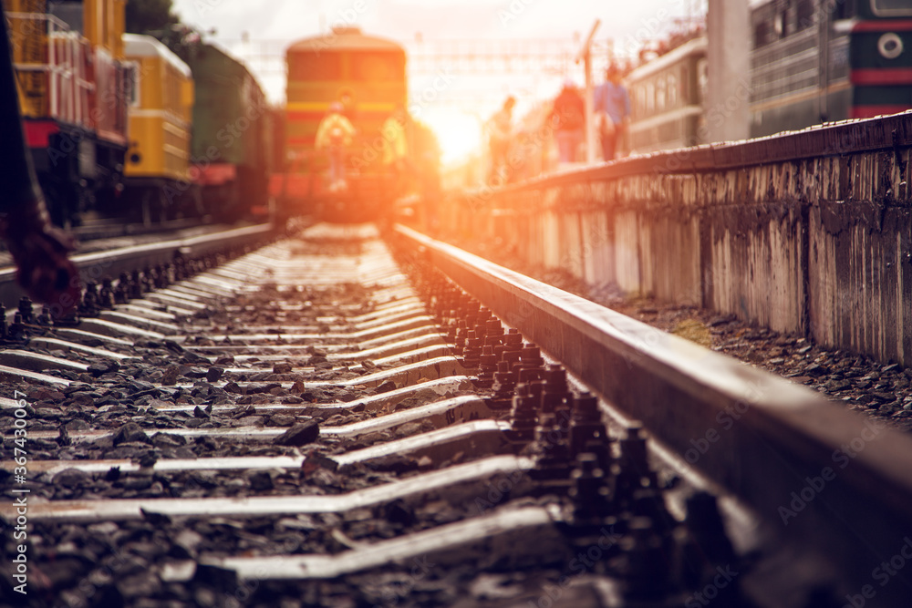Railway forward path close up at sunset Railway forward path close up at sunset