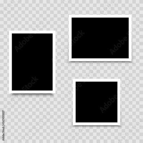 Set of template photo frames on transparent background. Vector.