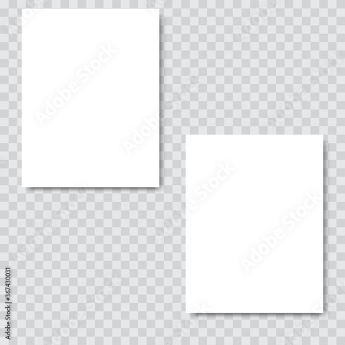 Blank white paper banner sheets with soft shadow. Vector.