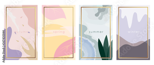 Set of posters or banner for winter, spring, summer and autumn with abstract illustration and pastel colors
