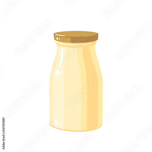 Mayonnaise sauce jar with lid, traditional japanese condiment, vector illustration cartoon icon isolated on white background.