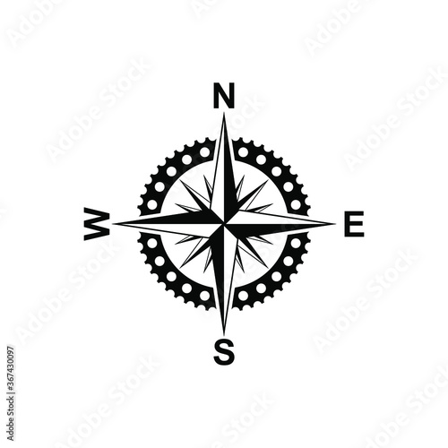 Compas with Chainrings icon isolated on background. Modern flat compass pictogram, business, marketing, internet concept. Trendy Simple vector symbol for web site design or button to mobile app. EPS10
