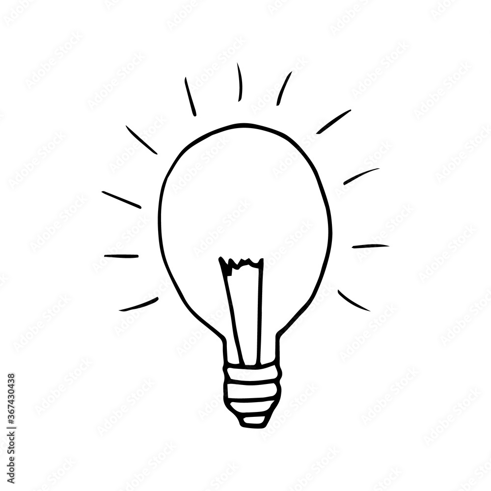 light bulb hand drawn in doodle style. vector, scandinavian, monochrome. single element for design sticker, icon, card. school, idea, lighting light bulb hand drawn in doodle style. vector, scandinavian, monochrome. single element for design sticker, icon, card. school, idea, lighting