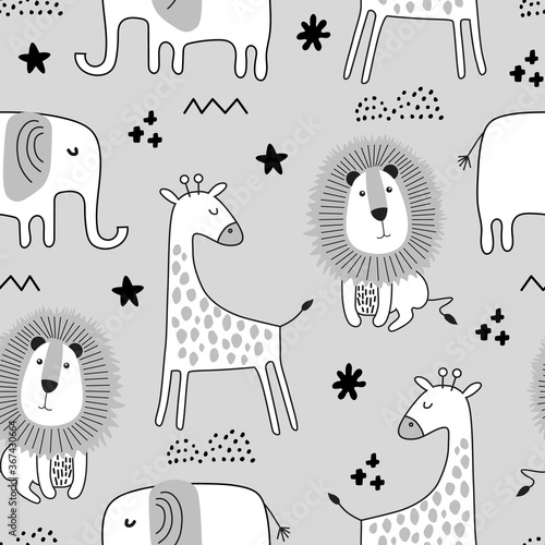 Seamless childish pattern with cute animals