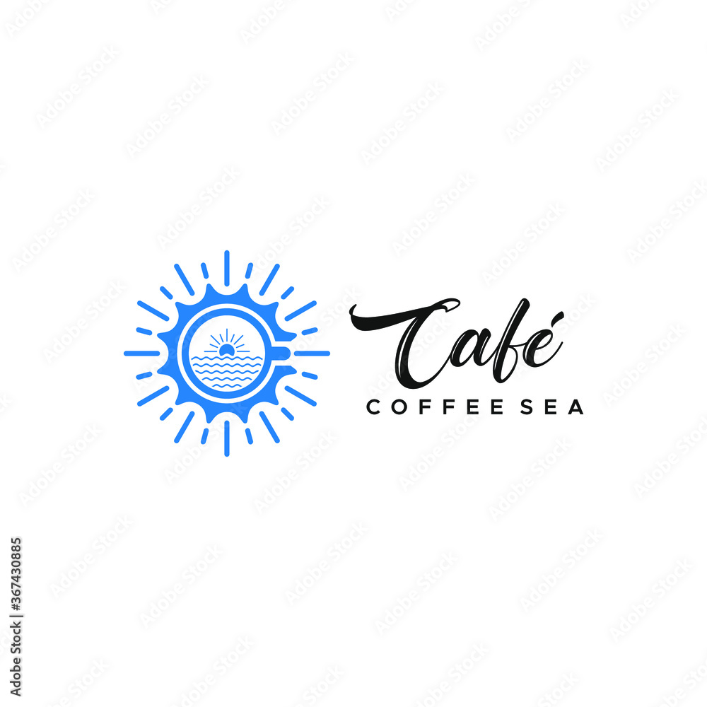 Fototapeta premium Sun Beach Sea Coffee Cafe Logo
