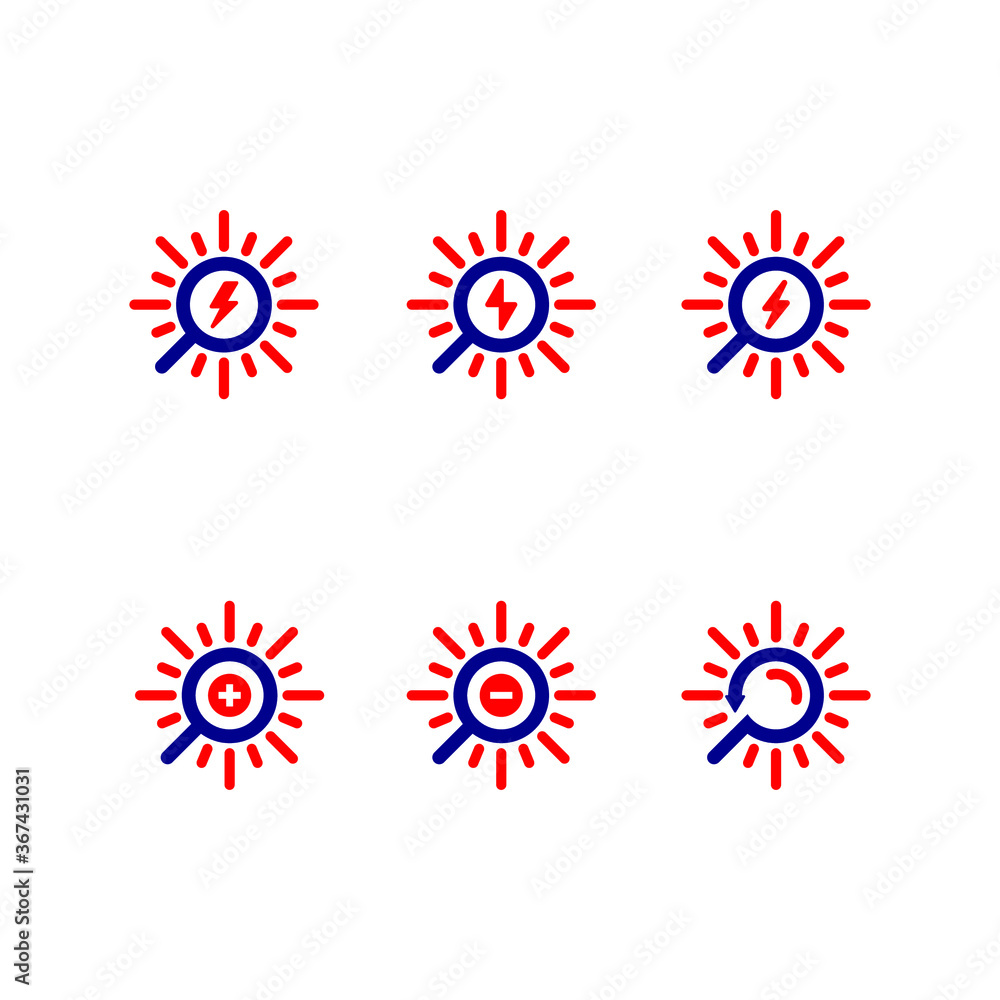 Search Sun Electricity Battery Icon Set Search Sun Electricity Battery Icon Set