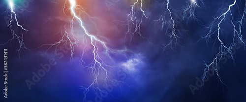 Fotografie, Obraz Lightning, thunder cloud dark cloudy sky