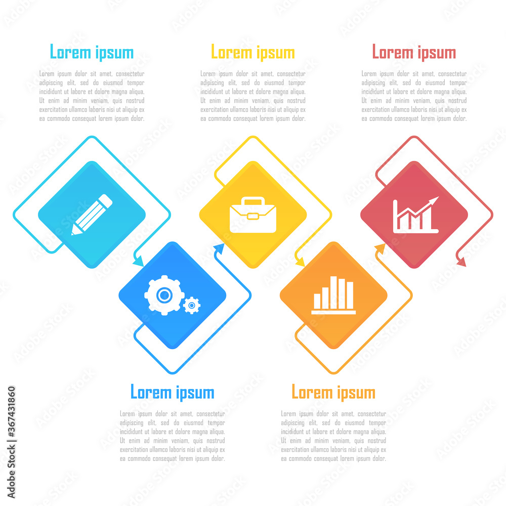 Template infographic vector with arrows and 5 steps or options. Infographics for business concept can be used for layout, presentations, banner, diagram or graph.