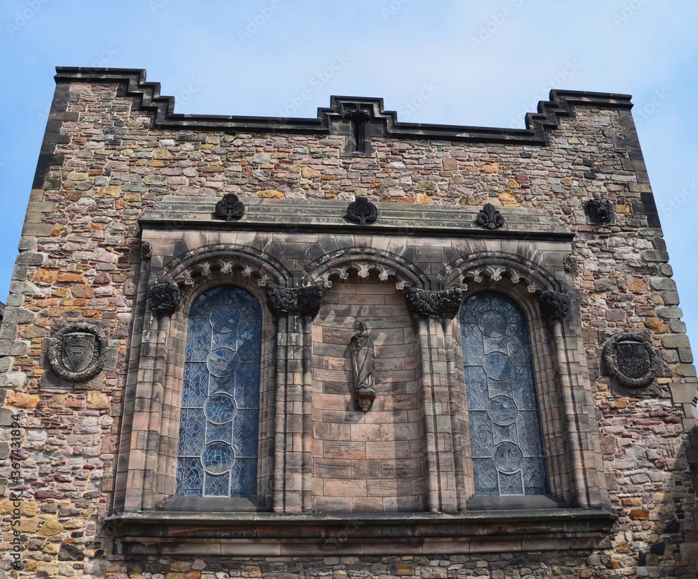 Stained glass arched windows National War Memorial Edinburgh Castle