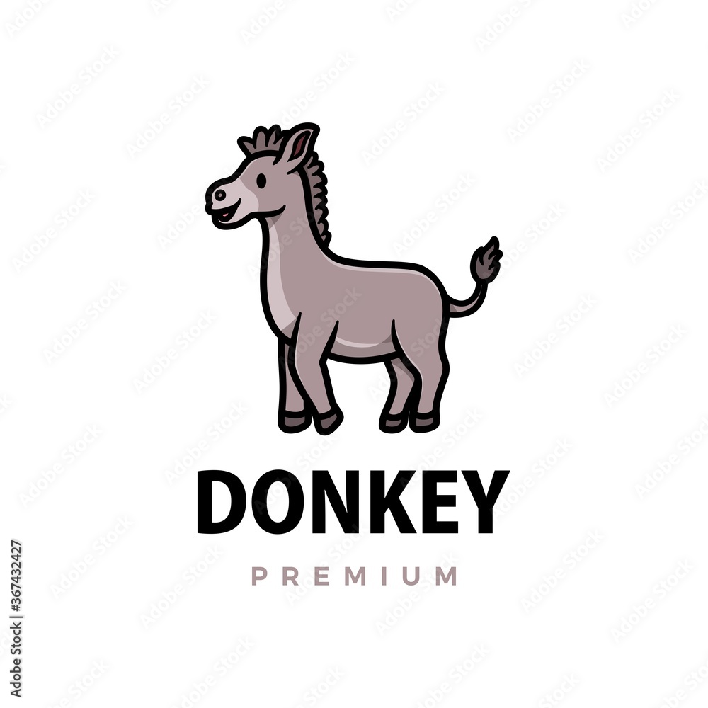 cute donkey cartoon logo vector icon illustration