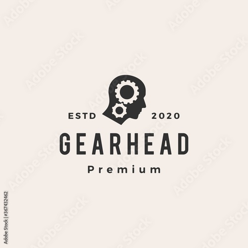 gear head hipster vintage logo vector icon illustration