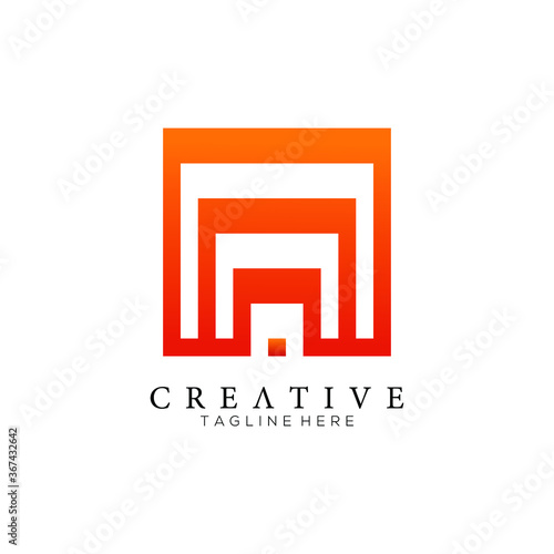 Unusual geometric letter A, Architecture orange logo template