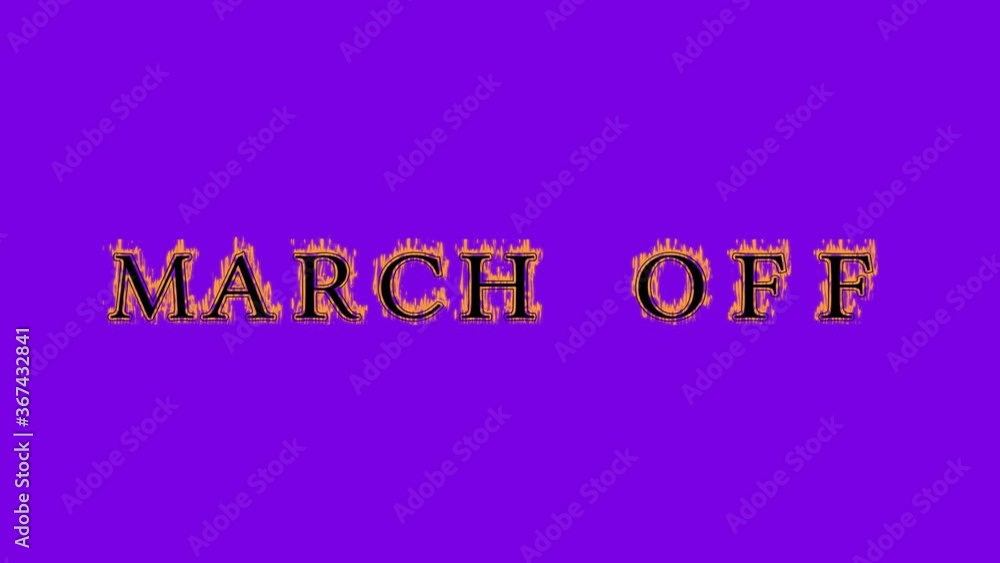 march off fire text effect violet background. animated text effect with high visual impact. letter and text effect. Alpha Matte. 