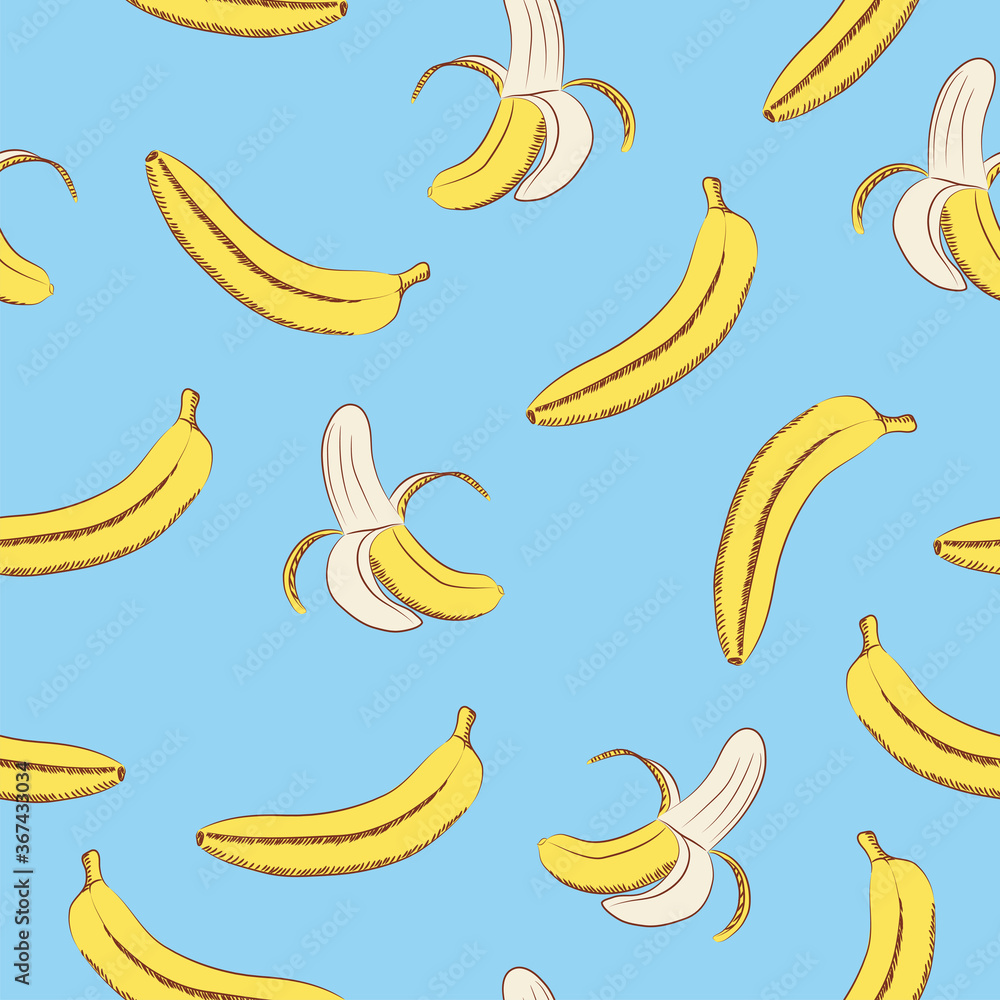 Seamless pattern of yellow bananas