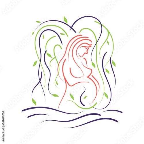 water birth logo design vector woman and nature symbol illustration