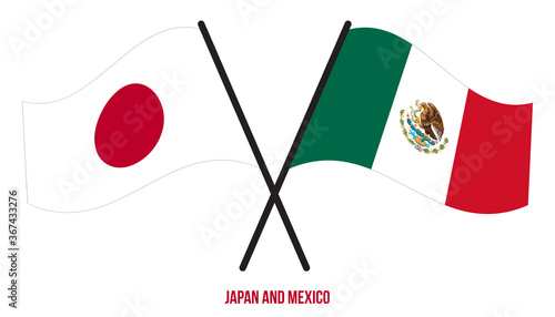 Japan and Mexico Flags Crossed And Waving Flat Style. Official Proportion. Correct Colors.
