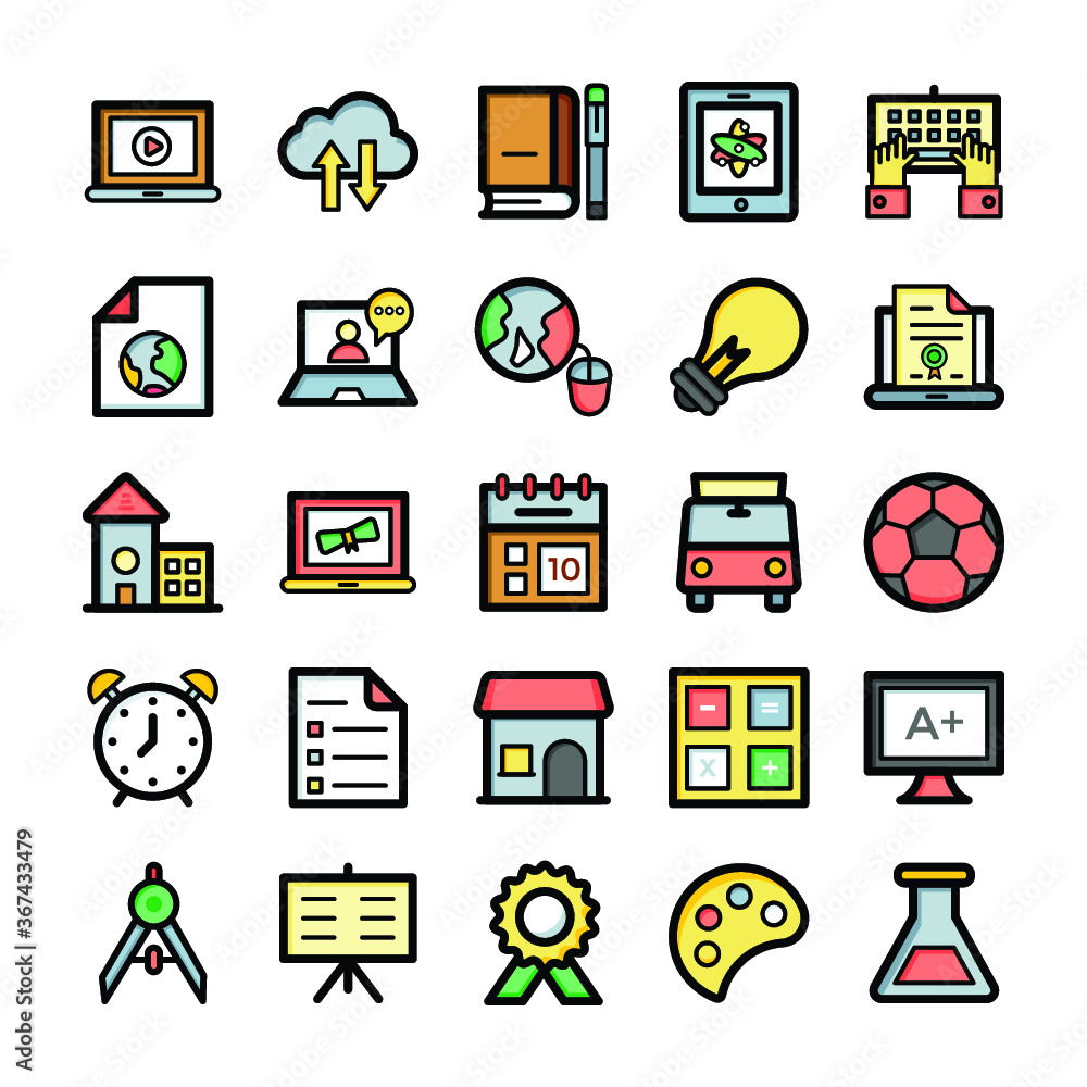 Modern Education and School Flat Vector Icons Set Modern Education and School Flat Vector Icons Set