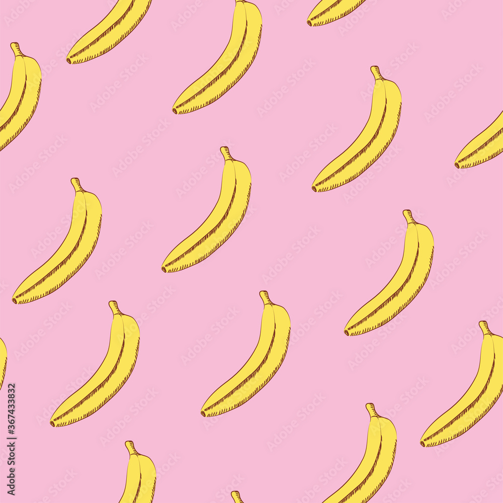 Seamless pattern of yellow bananas