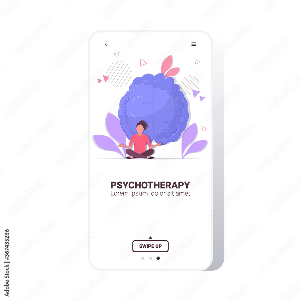 woman in lotus pose meditating solving psychological problems psychotherapy stress addictions mental problems concept smartphone screen full length copy space vector illustration woman in lotus pose meditating solving psychological problems psychotherapy stress addictions mental problems concept smartphone screen full length copy space vector illustration