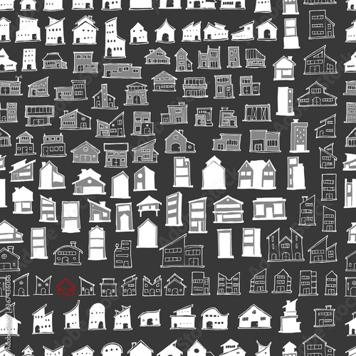 House doodle seamless background seamless pattern. Drawing illustration hand drawn vector on chalkboard eps10