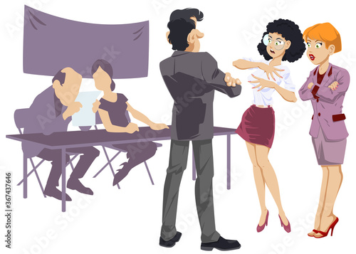 Businessman talking with girl. Political Canvasser. Funny people.