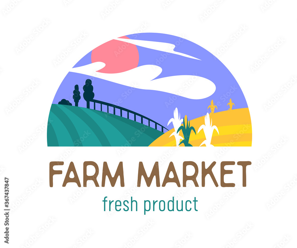 custom made wallpaper toronto digitalFarm or Farmer Market Banner with Green Meadow and Corn Field. Ecological Natural Fresh and Tasty Organic Products Icon
