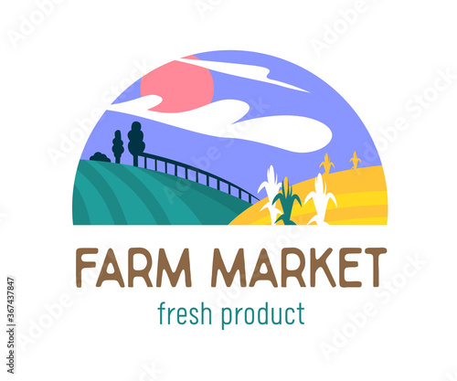 Wallpaper Mural Farm or Farmer Market Banner with Green Meadow and Corn Field. Ecological Natural Fresh and Tasty Organic Products Icon Torontodigital.ca