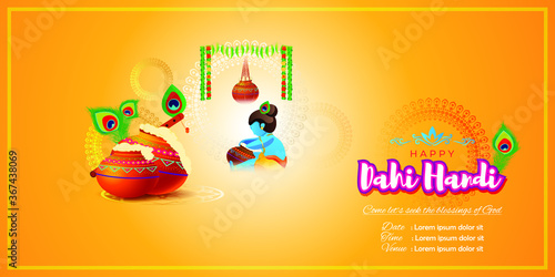 vector illustration for Indian festival Dahi Handi written text means curd pot, concept for festive background 