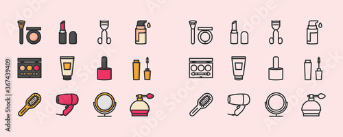 Make up Equipment icons. Cosmetic tools icons set. 