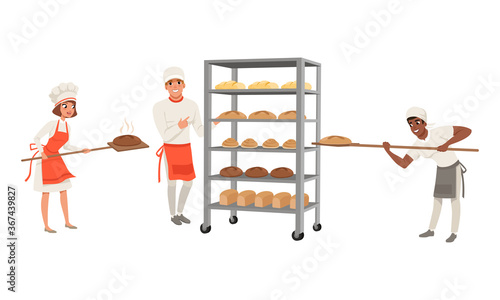 Bakers Characters Set, People in Uniform Working in Bakery Cartoon Style Vector Illustration