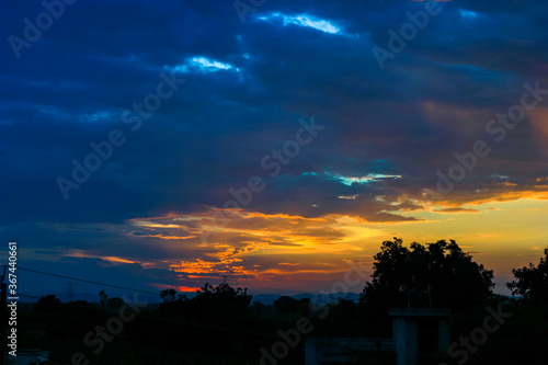 Sunset   sunrise with clouds  Panoramic view of a cloudy sky at sunset