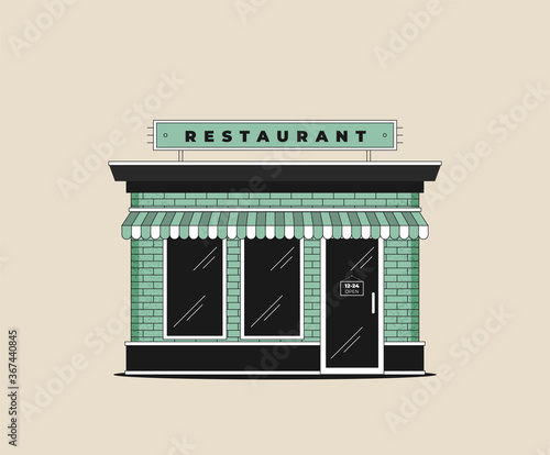 Downtown vector building with shop or store illustration isolated on background