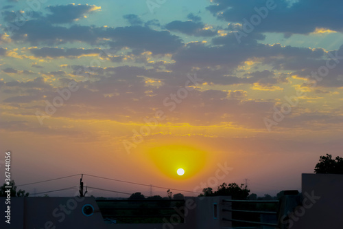 Sunset   sunrise with clouds  Panoramic view of a cloudy sky at sunset