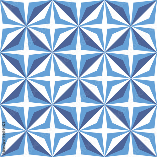 Vector blue patchwork quilt seamless repeat background pattern with star shape.