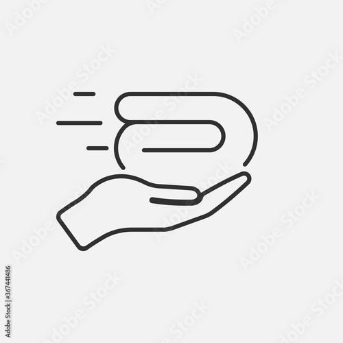 Folded linen on hands isolated on white background. Vector illustration.