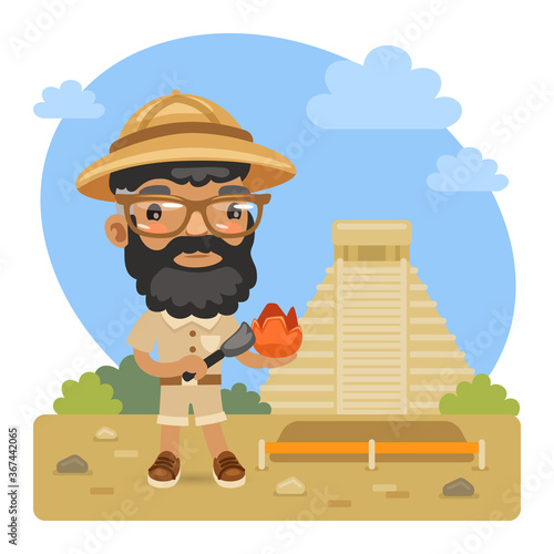 Cartoon Archaeologist on a Dig