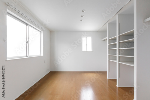 Interior view of a new house  white walls and wooden floor